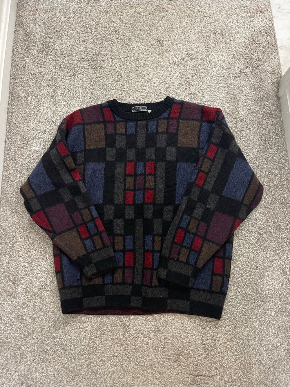 Men's Vintage Multicolor Geometric Pattern Crewneck Raffi Sweater